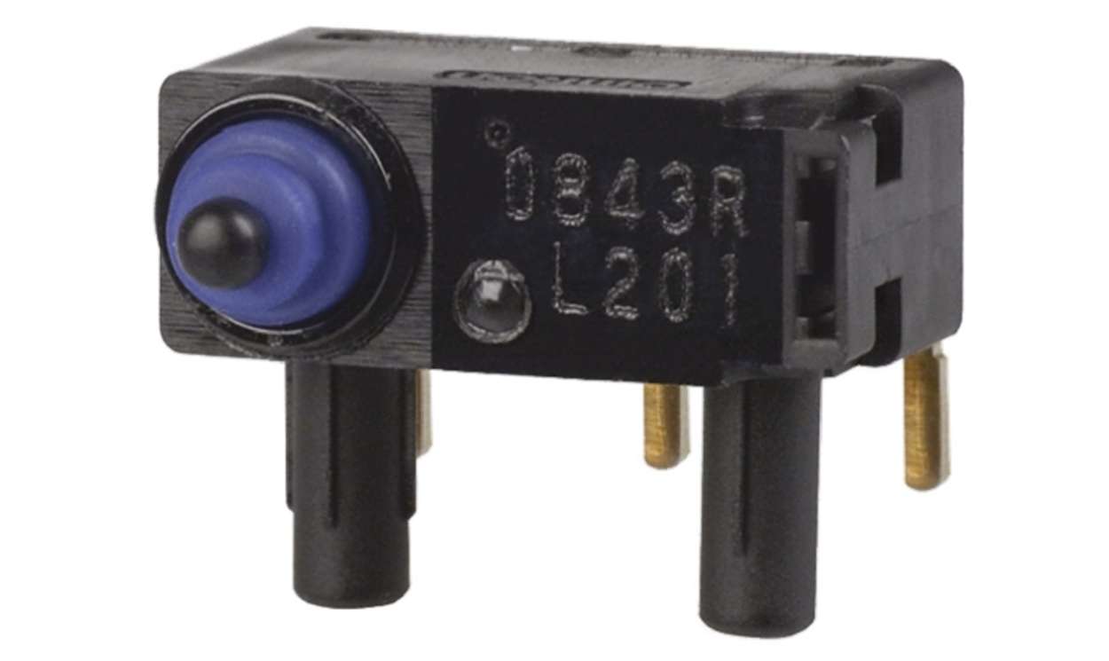 Omron D2HW-BL201DL, Pin Plunger Micro Switch, Left Angle PCB Terminal, 2 A @ 12 V dc, SPDT, IP67