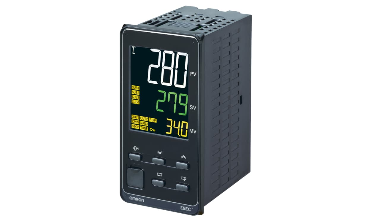 Omron E5EC-RX2ABM-000, E5EC Panel Mount PID Temperature Controller, 48 x 48mm 3 Input, 1 Output Relay, 100 → 240 V ac Supply Voltage - generaltechuae
