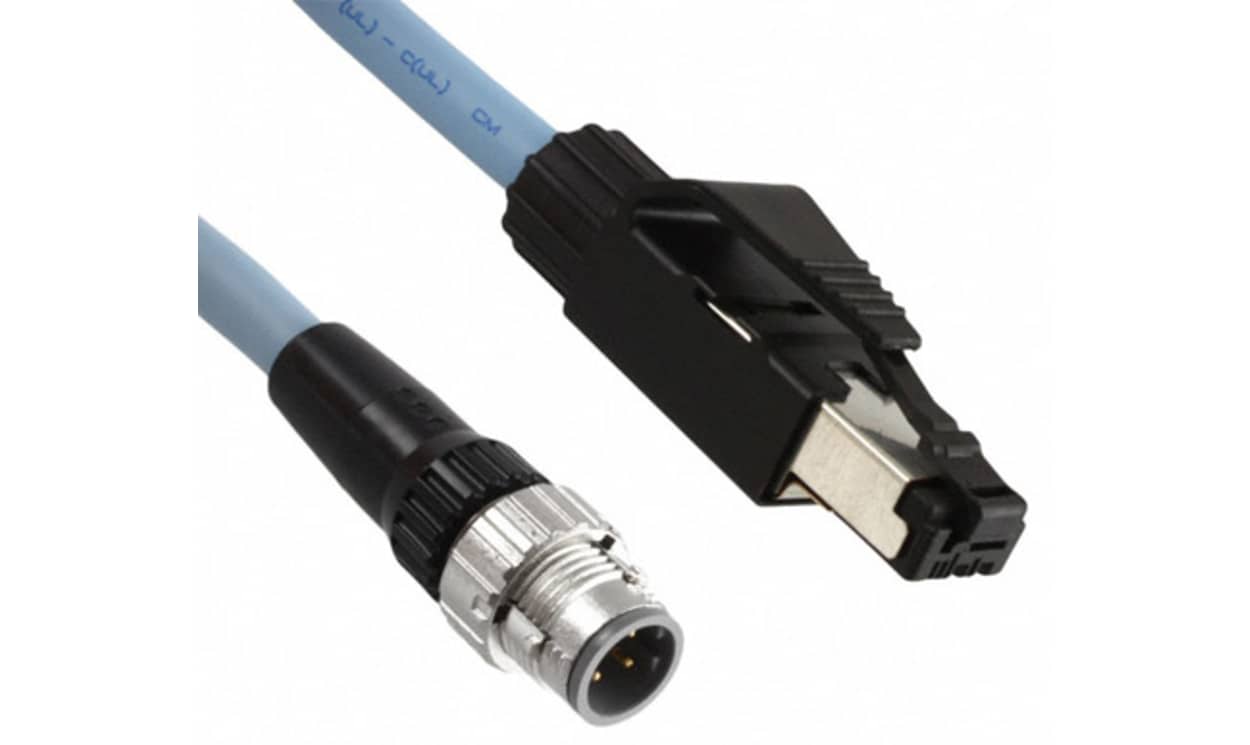 Omron XS5W-T421-DMC-K, XS5, 2m Cat5e, Black M12 to Male RJ45 Male Shielded, Terminated PUR Sheath