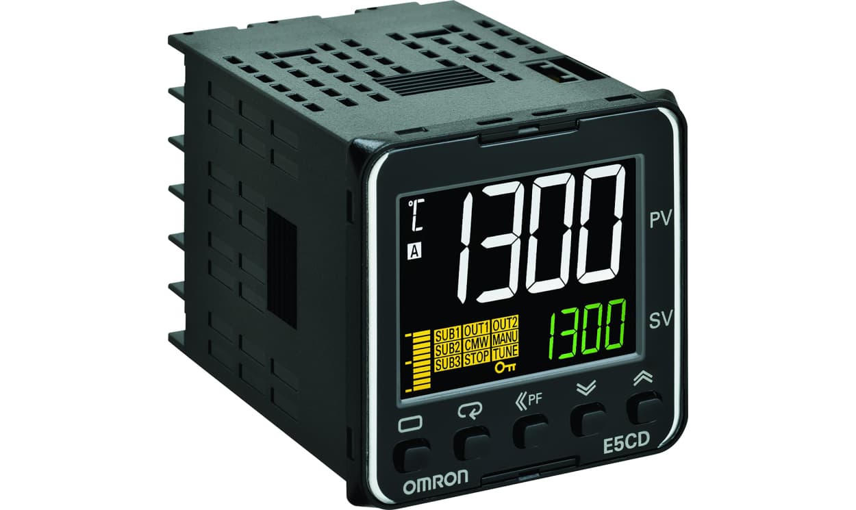 Omron E5CD-QX2A6M-001, E5CD Panel Mount PID Temperature Controller, 48 x 48mm 2 Input, 2 Output SSR, Solid State Relay, Logic, 100 → 240