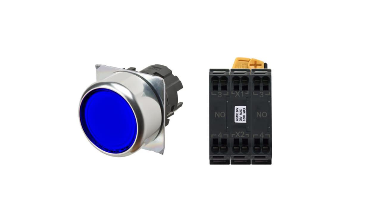 Omron A22NL-RPM-TAA-P101-AC, A22N Series Illuminated Push Button Complete Unit, Panel Mount, 22mm Cutout, DPST, IP66