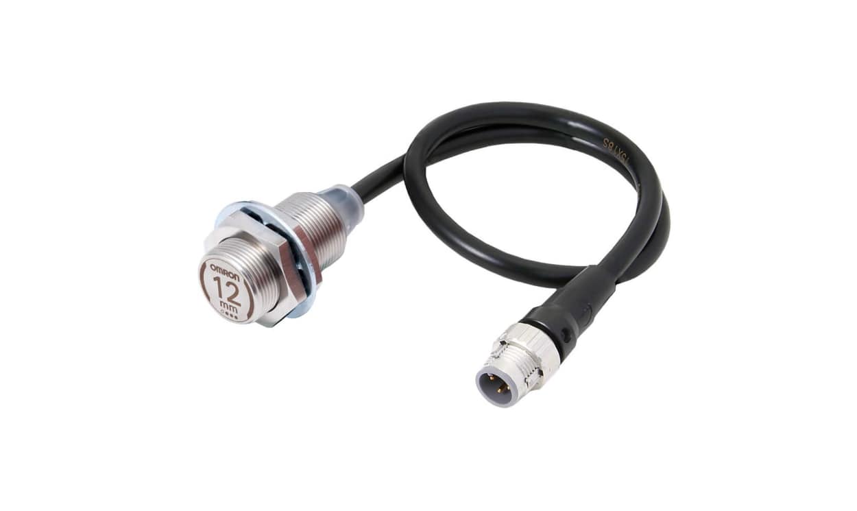 Omron E2EW-X12B1T18-M1TJ 0.3M, Inductive Threaded Barrel Proximity Sensor, M18, 12 mm Detection, PNP NO, 10 → 30 V dc