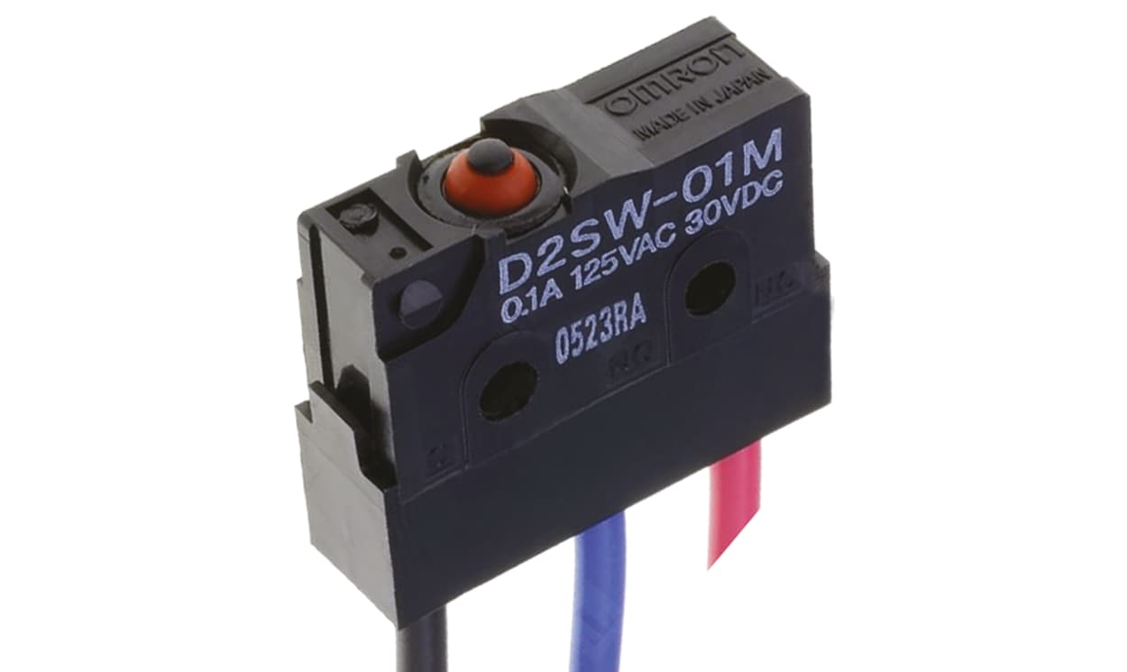 Omron D2SW-P01M, Pin Plunger Micro Switch, Pre-wired Terminal, 100 mA @ 30 V dc, SPDT, IP67