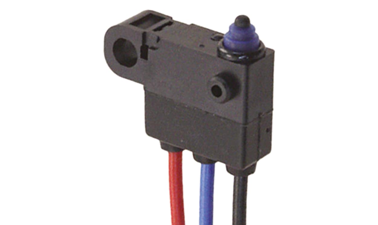 Omron D2HW-C201M, Pin Plunger Micro Switch, Pre-wired Terminal, 2 A @ 12 V dc, SPDT, IP67