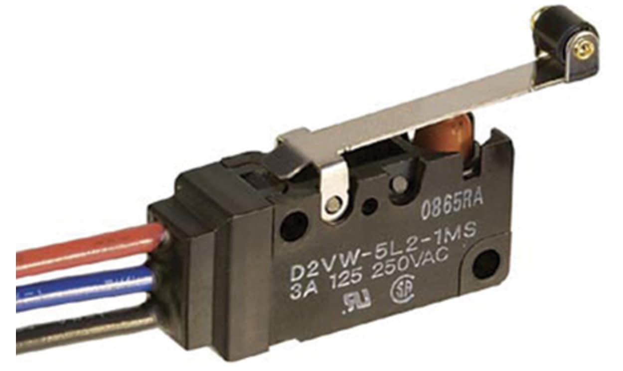 Omron D2VW-5L2A-1HS, Short Hinge Lever Micro Switch, Tab Terminal, 5 A @ 250 V ac, SP-CO, IP67
