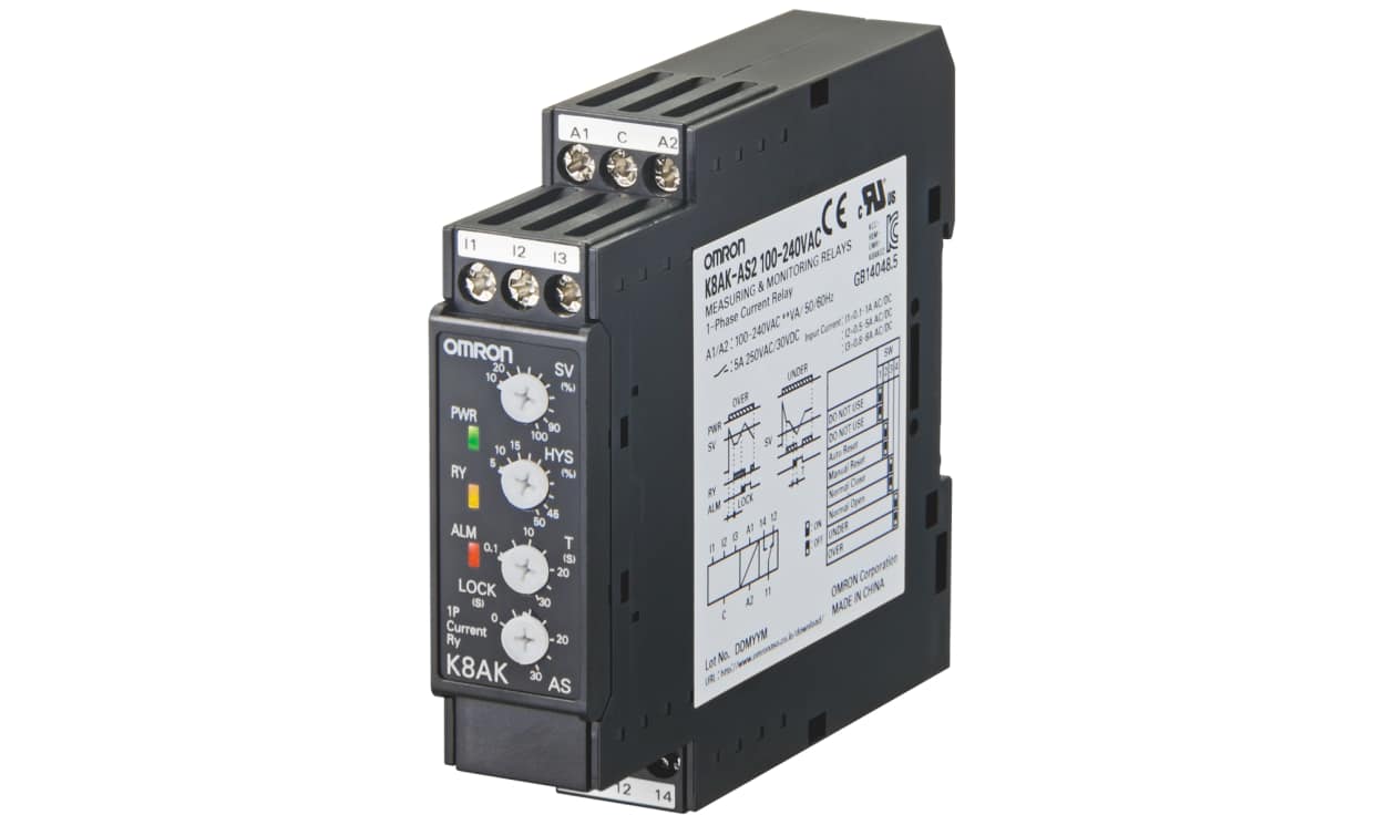 Omron K8AK-AW2 100-240VAC, Current Monitoring Relay, 1 Phase, SPDT, DIN Rail