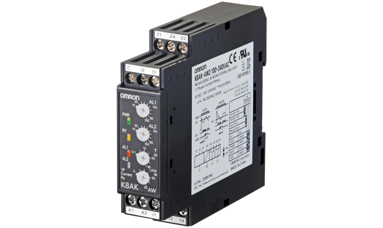 Omron K8AK-AW3 100-240VAC, Current Monitoring Relay, 1 Phase, SPDT, DIN Rail