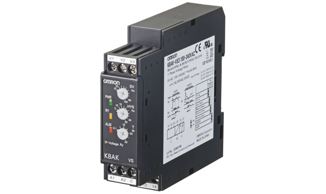 Omron K8AK-VS2 100-240VAC, Voltage Monitoring Relay, 1 Phase, SPDT, 1 → 10V ac/dc, DIN Rail - generaltechuae