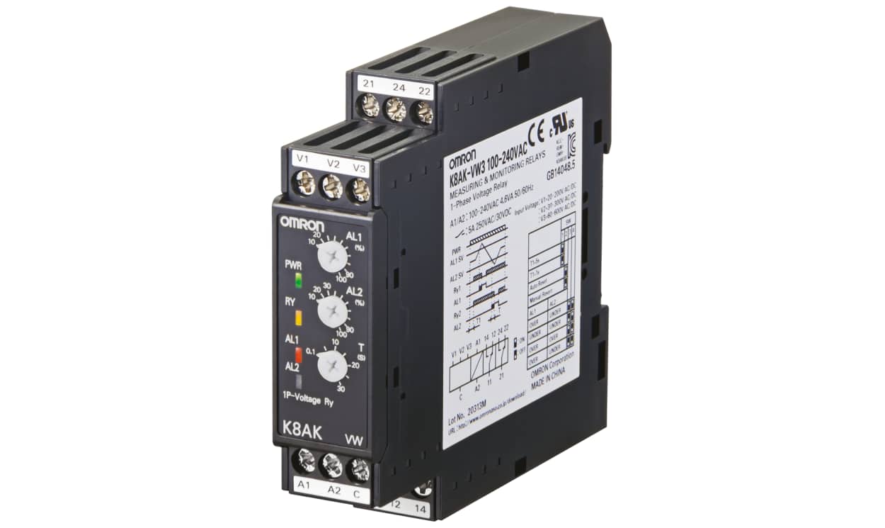Omron K8AK-VW3 100-240VAC, Voltage Monitoring Relay, 1 Phase, 2 x SPDT, 20 → 200V ac/dc, DIN Rail - generaltechuae