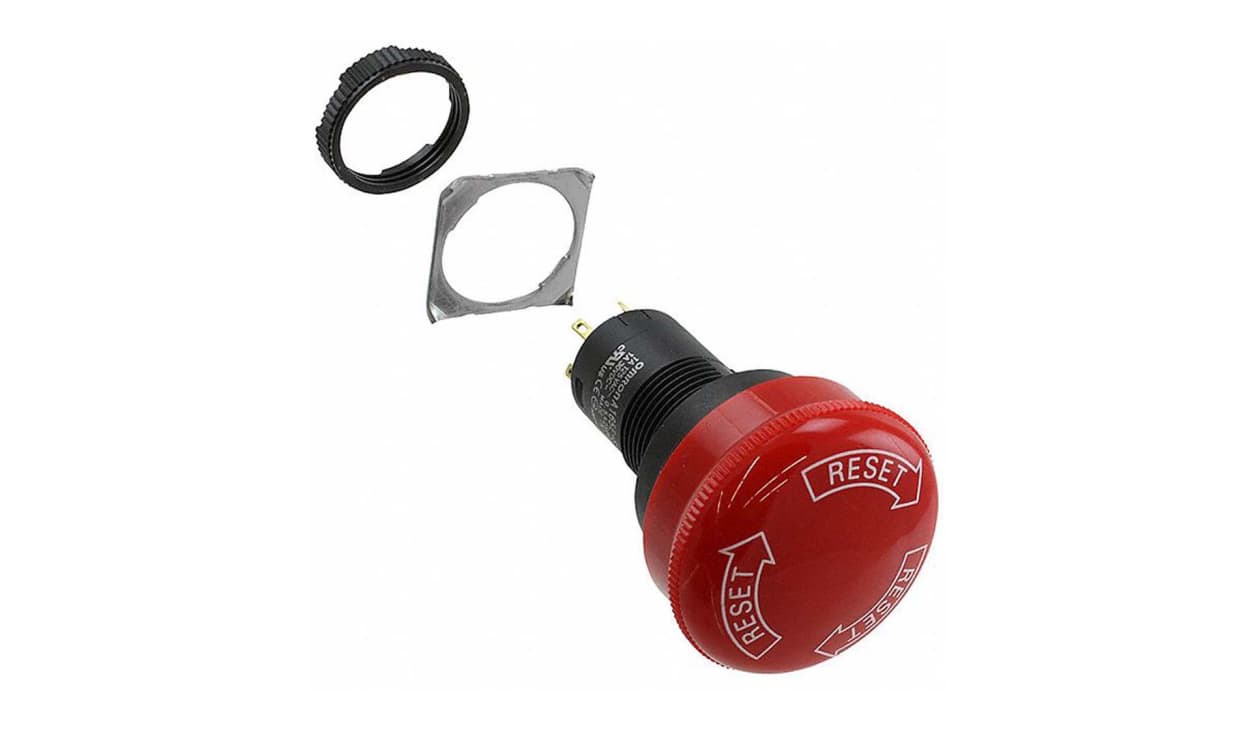 Omron A165E-S-03U, A165E Series Twist Release Emergency Stop Push Button, Panel Mount, 16mm Cutout, 3 NC, IP65