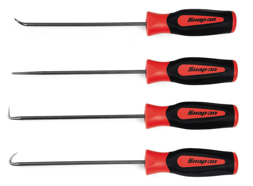 Snap-on SGLASA604BR | 4 pc Instinct Heavy-Duty Pick Set, Red | 4 pc, 6 in Exposed Pick, 3/16 in Shank