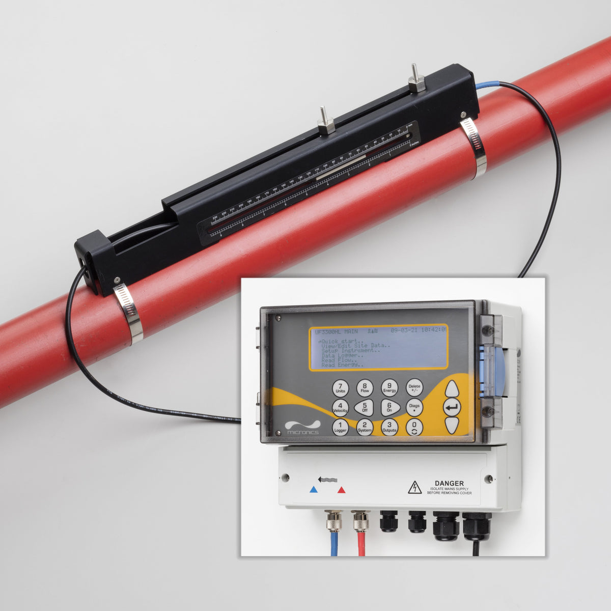 Micronics UF3300 | Ultraflo Fixed Clamp-on Flow & Heat/Energy Meter | 0.1–20 m/s, 13–2000 mm OD - generaltechuae
