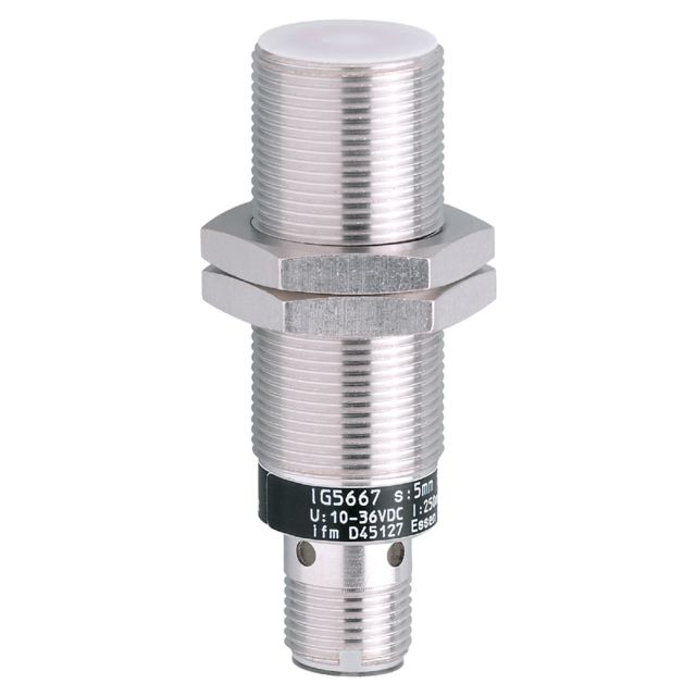 ifm IG5667, Inductive Threaded Barrel Proximity Sensor, M18, 5 mm Detection, PNP NO, 10 → 36 V dc