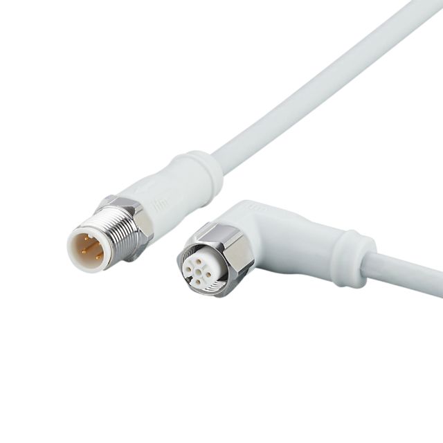 ifm EVF497, Straight Male 4 way M12 to Right Angle Female 5 way M12 Communication Cable, 0.25m