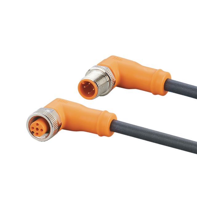 ifm EVC742, Right Angle Male 4 way M12 to Right Angle Female 5 way M12 Communication Cable, 10m