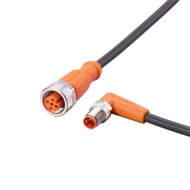 ifm EVC452, Right Angle Male 3 way M8 to Straight Female 5 way M12 Communication Cable, 1m