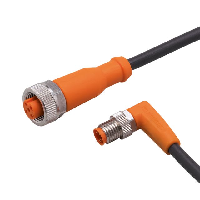 ifm EVC378, Right Angle Male 4 way M8 to Straight Female 5 way M12 Communication Cable, 300mm
