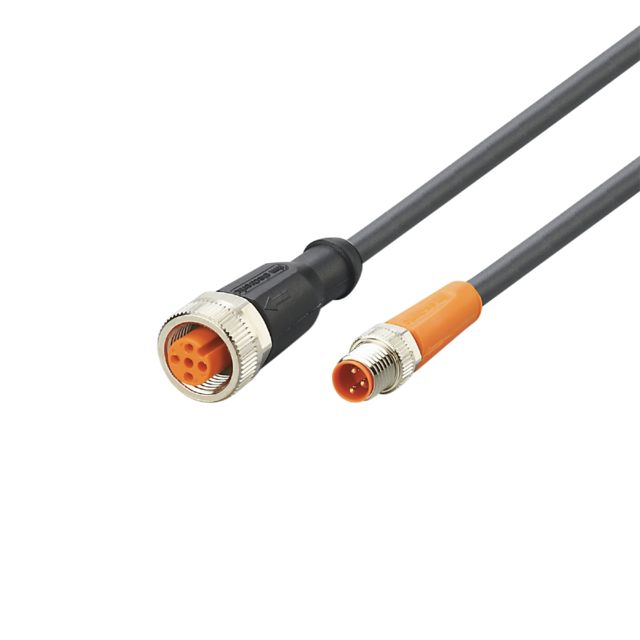 ifm EVC676, Straight Male 3 way M8 to Straight Female 5 way M12 Communication Cable, 300mm