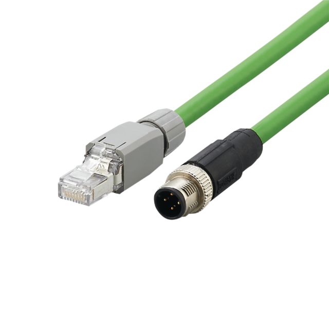 ifm E12490, E124, 500mm, Green M12 to Male RJ45 Male, Shielded, Terminated PVC Sheath