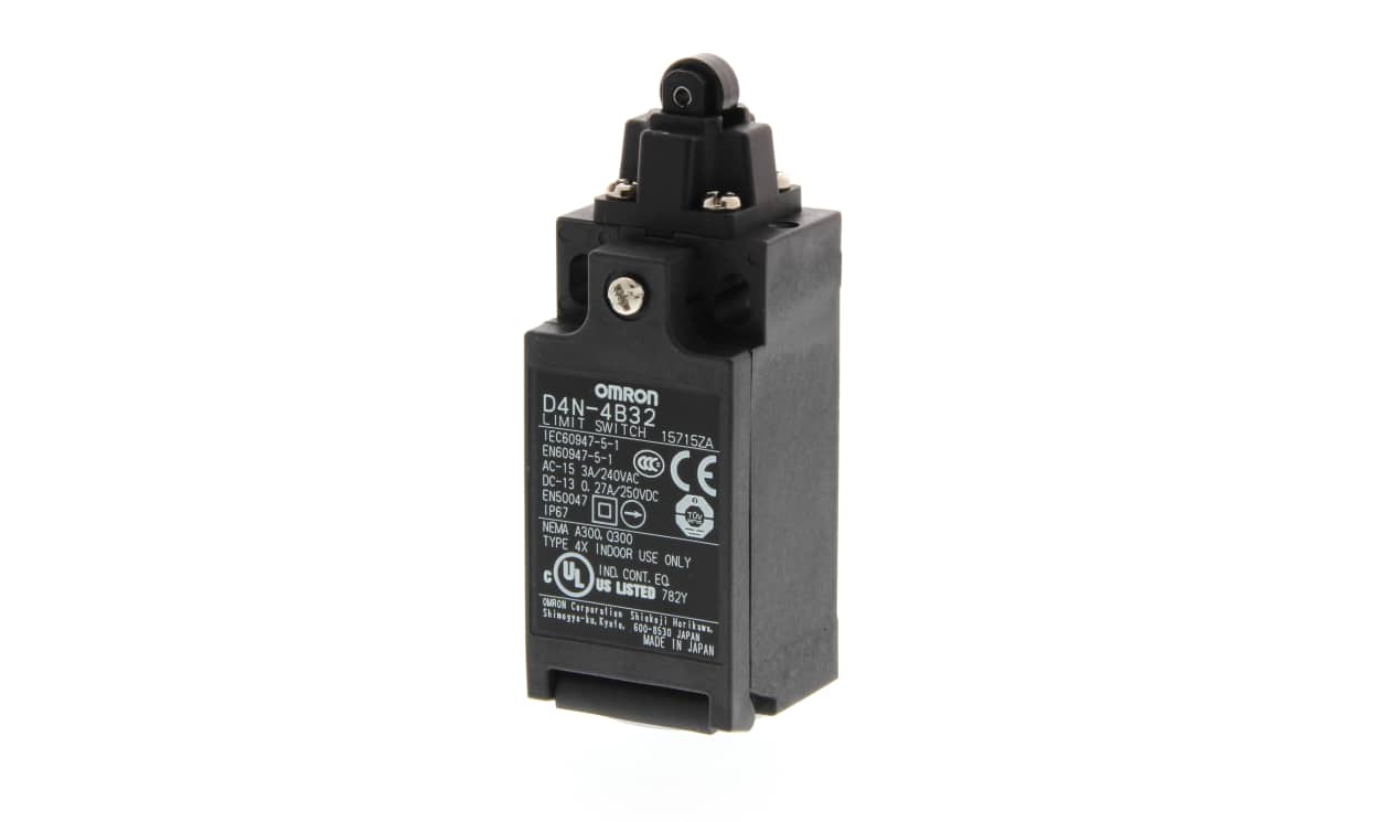Omron D4N-1B32, Roller Lever Limit Switch, 2NC, IP67, DPDT, Metal Housing, 240V ac Max, 10A Max
