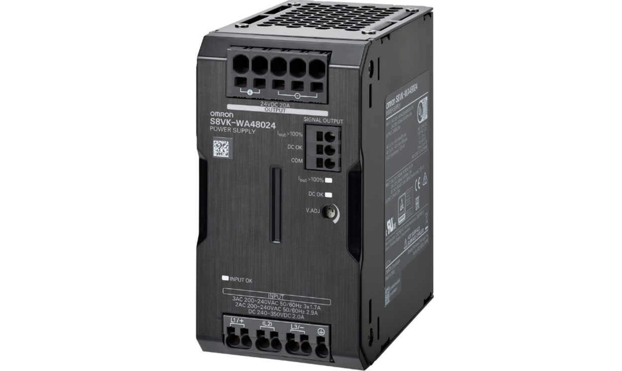 Omron S8VK-WA48024, S8VK-W Switched Mode DIN Rail Power Supply, 380 → 480V ac ac Input, 24V dc dc Output, 20A Output
