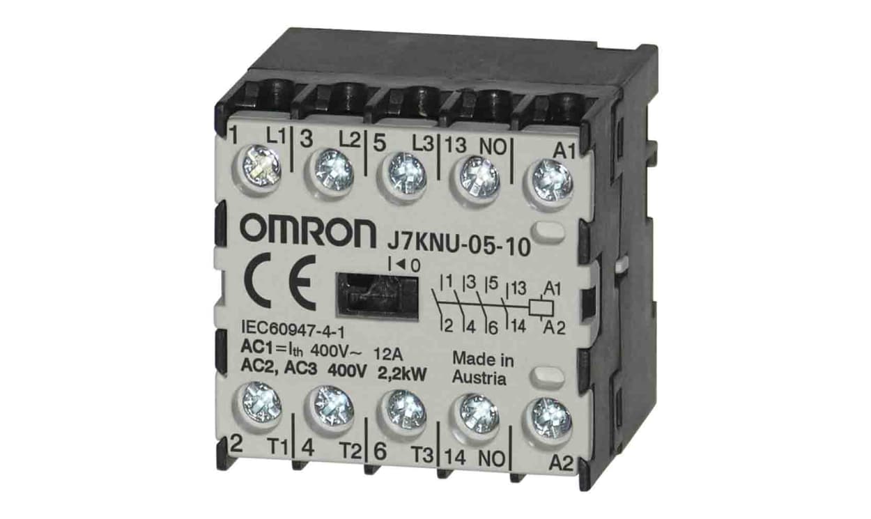 Omron J7KNU-05-10 48, Contactor, 48 VAC Coil, 3-Pole, 5 A, 2.2 kW, 3NC + 1NO