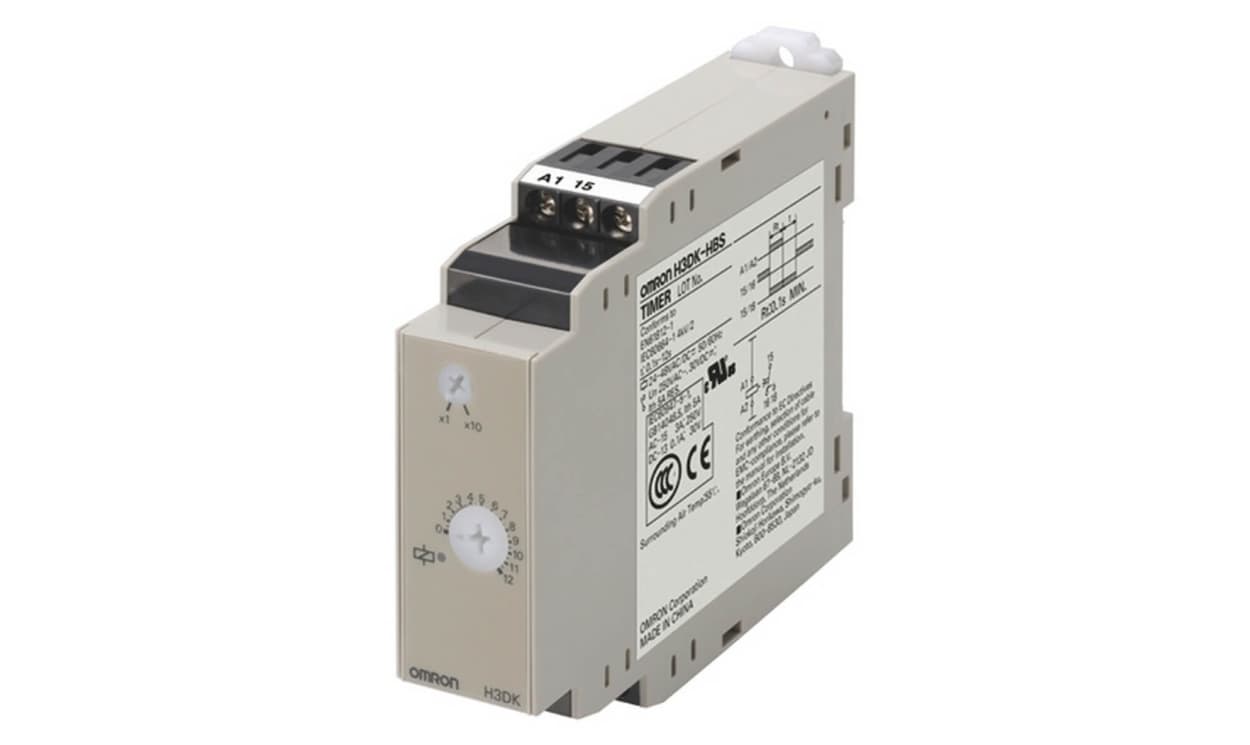 Omron H3DK-HBS 24-48VAC/DC, DIN Rail Mount Timer Relay, 24-48V ac/dc, 2-Contact, 0.1-12s, 1-Function, SPDT - generaltechuae