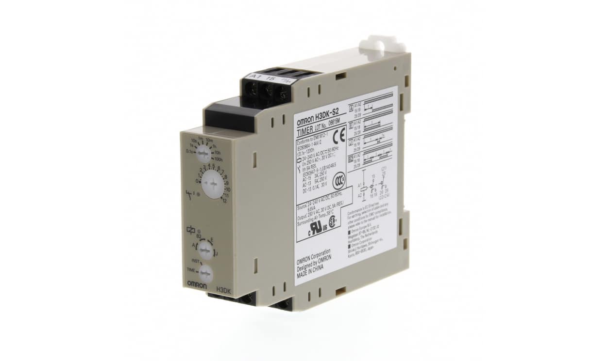 Omron H3DK-S2 24-240VAC/DC, H3DK Series DIN Rail Mount Timer Relay, 24-240V ac/dc, 2-Contact, 0.1s → 1200h, DPDT - generaltechuae