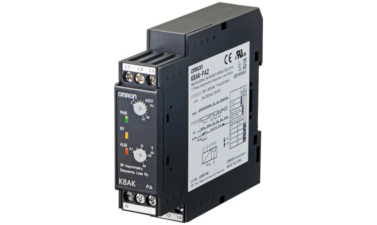 Omron K8AK-PA2, Phase, Voltage Monitoring Relay, SPDT, 220 → 480V ac, DIN Rail - generaltechuae