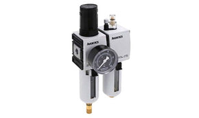 AVENTICS R412006299 G 1/4 Filter Regulator Lubricator, Semi Automatic Drain, 5μm Filtration Size - With Pressure Gauge