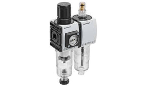 AVENTICS R412014672 G 1/4 Filter Regulator Lubricator, Semi Automatic Drain, 5μm Filtration Size - With Pressure Gauge