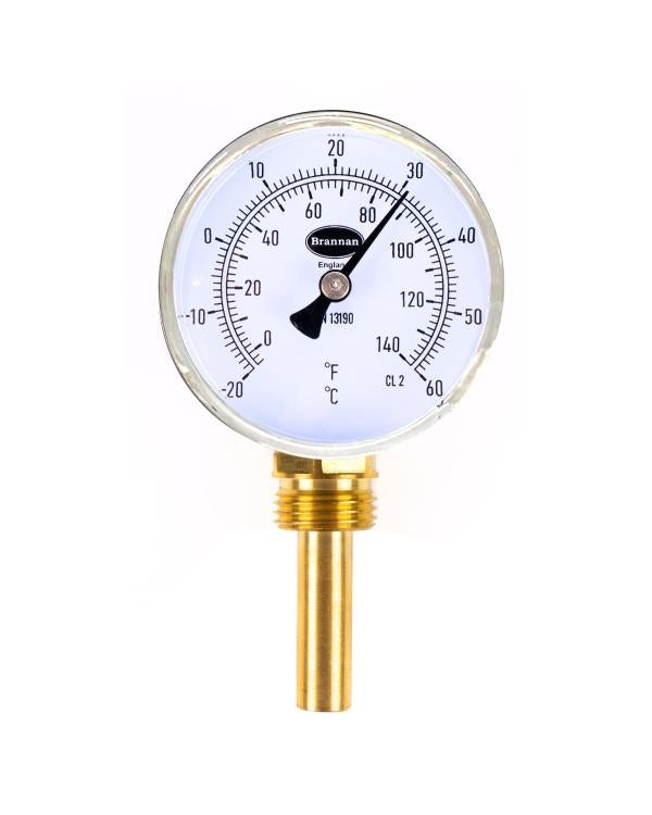 Brannan 32/421/0 | General Purpose Bimetal Dial Thermometer | 63 mm, 0 to +120 °C, 1/2 in BSP bottom, 50 mm pocket - generaltechuae