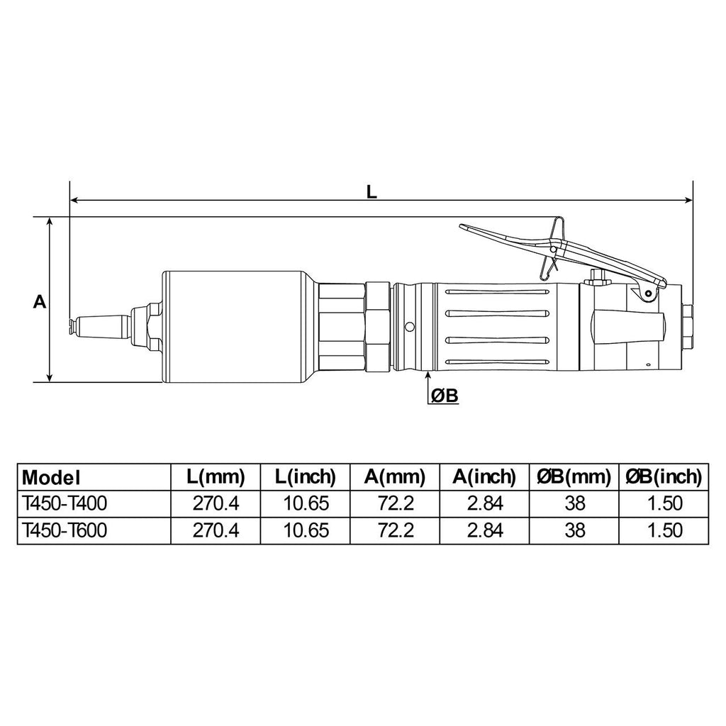 Desoutter T450-T400 | Straight Pneumatic Tapper | 400 rpm, 11.1 Nm Tapping Torque, 1JT Mount