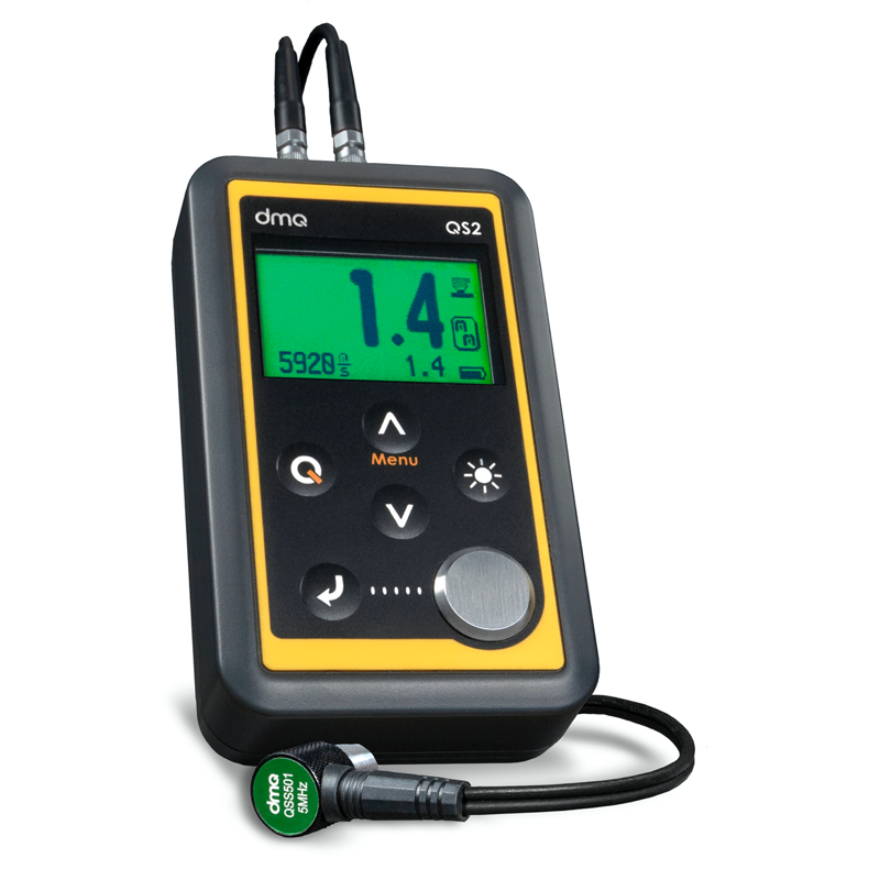 DMQ Ultrasonic Wall thickness gauge | with Adjustable Velocity and Data Logger QS2 DLV | Range 1 to 250mm / 0.025 to 9.84 in
