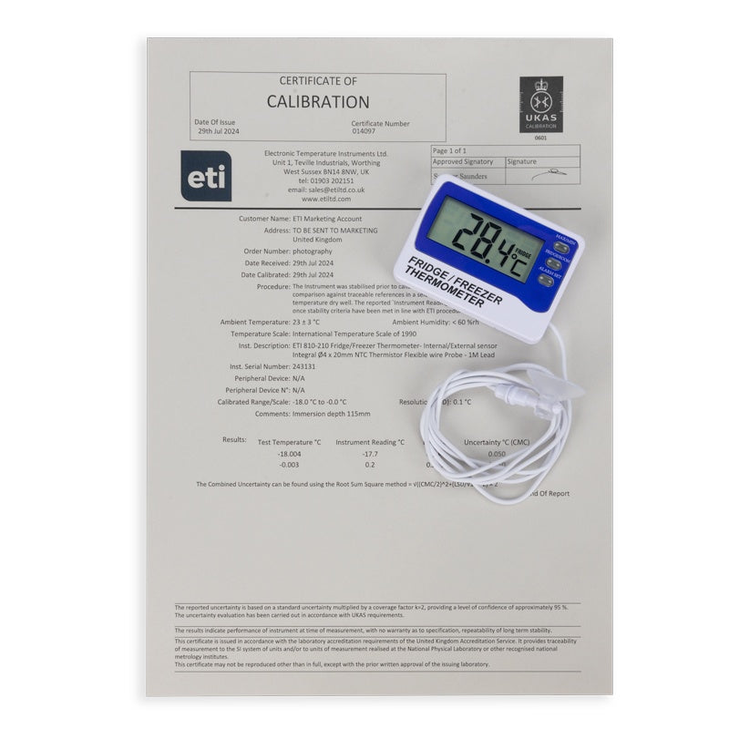 ETI 891-210 | Digital Fridge Freezer Alarm Thermometer | UKAS certified, -49.9 to 69.9 °C - generaltechuae