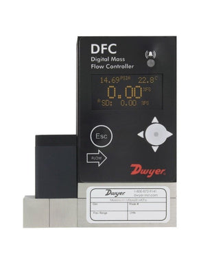 Dwyer Instruments DFC-56100-V-DLA2 | Digital flow controller | 0-100 l/min with LED display | 3/8" compression fittings | 0-5 VDC output | RS-232 digital interface | (RS-485)selectable