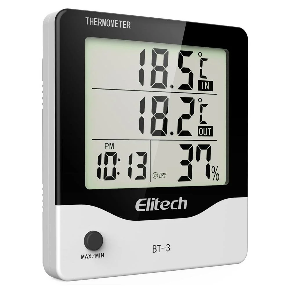 Elitech BT-3 | LCD Indoor/Outdoor Digital Hygrometer Thermometer |  With Clock And Min/Max Value