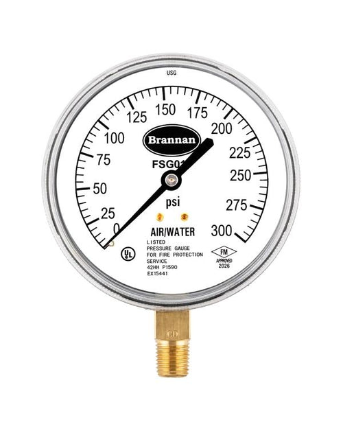 Brannan 36/500/2 | Fire Sprinkler Pressure Gauge | 0-80 psi Retarded to 250 psi/kPa, Air - generaltechuae