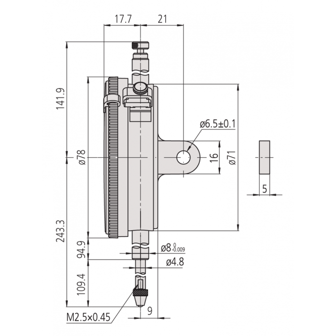 Mitutoyo 3062S-19 Extra Long Stroke Large Diameter Dial Indicator, Range 100mm, Graduation 0.01 mm - generaltechuae