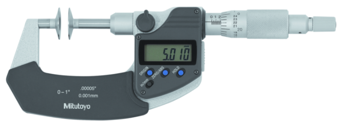 Mitutoyo 369-351-30 Digital Disc Micrometer, IP65 Inch/Metric, 1-2", Non-Rotating Spindle, Disk=20mm - generaltechuae
