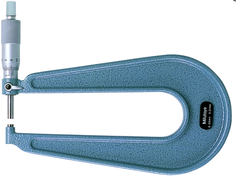 Mitutoyo 118-102 Sheet Metal Micrometer 0-25mm, Flat Anvil/Spindle, 150mm Throat - generaltechuae