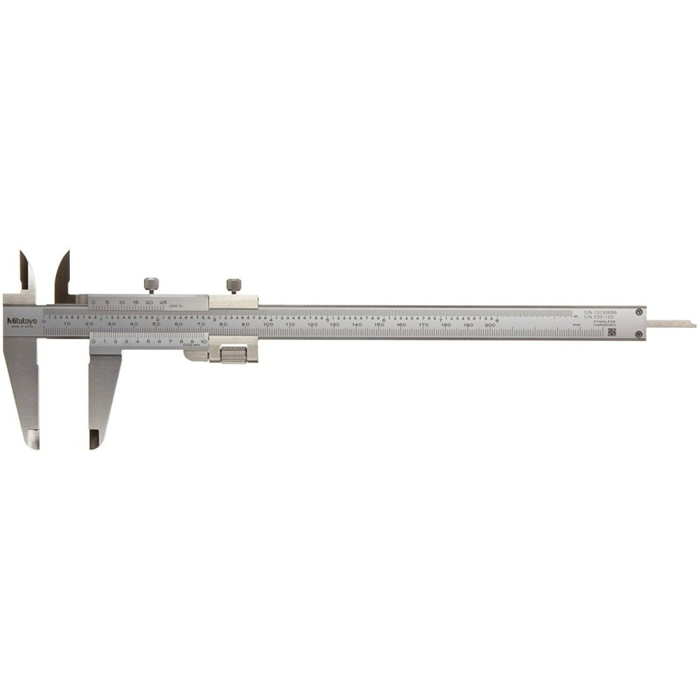 Mitutoyo 532-120 Fine Adjustment Vernier Caliper 0-180mm / 0-7", Graduation 0.02 mm (.001")