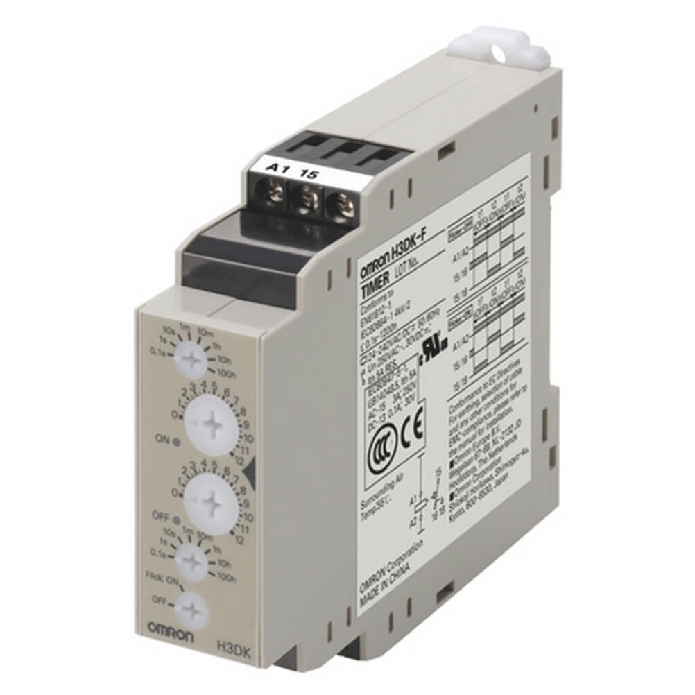 Omron H3DK-F 24-240VAC/DC, H3DK Series DIN Rail Mount Timer Relay, 24-240V ac/dc, 2-Contact, 0.1s → 1200 h, 2-Function, SPDT