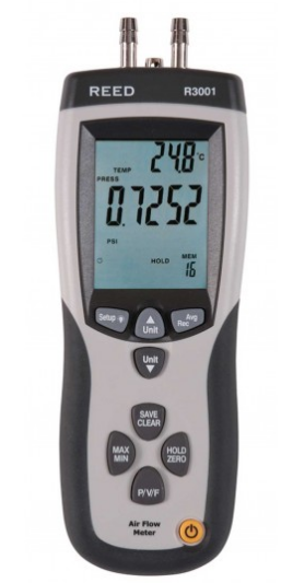 REED R3001 Pitot Tube Anemometer / Differential Manometer with Air Volume - generaltechuae