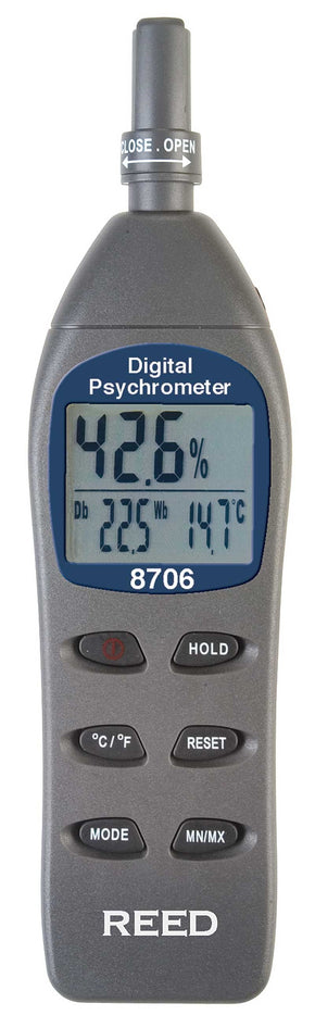 REED 8706 Digital Psychrometer / Thermo-Hygrometer, Wet Bulb, Dew Point, Temperature, Humidity - generaltechuae