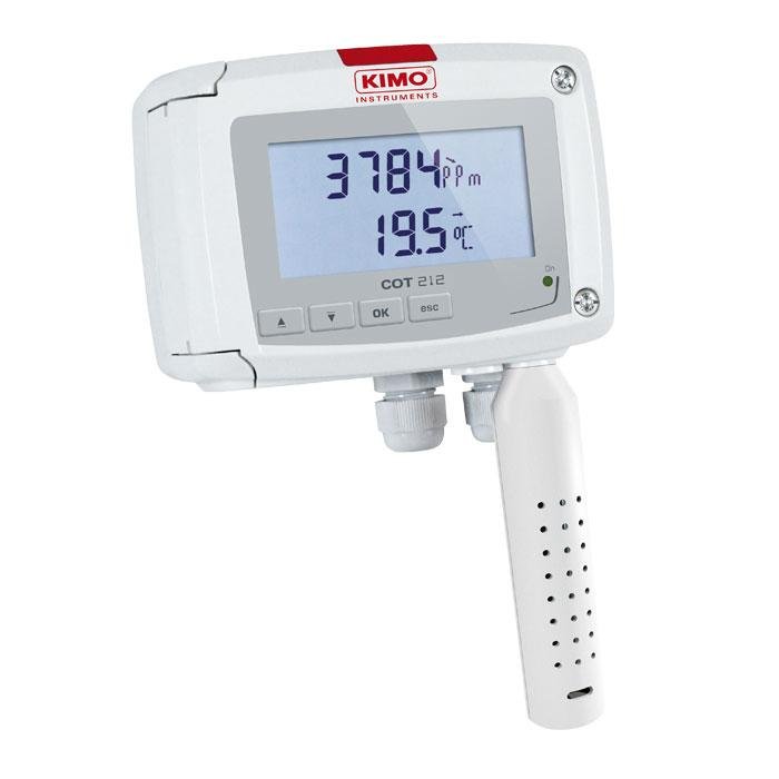 CO2  and temperature transmitter, Kimo’s COT 212-R measures CO2 from 0 to 5000 ppm and temperature from 0 to 50°C.