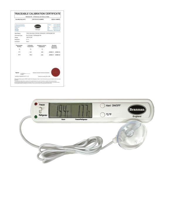 Brannan TC-008 | THERMcert Pre-Calibrated Digital Fridge Thermometer | 0 & 35 °C - generaltechuae
