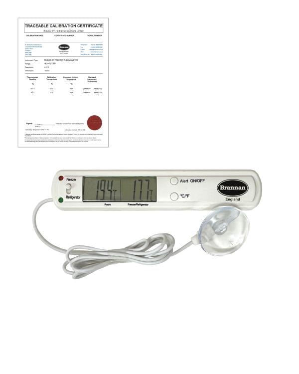 Brannan TC-021 | THERMcert Pre-Calibrated Digital Freezer Thermometer | Points -18 & 0 °C - generaltechuae