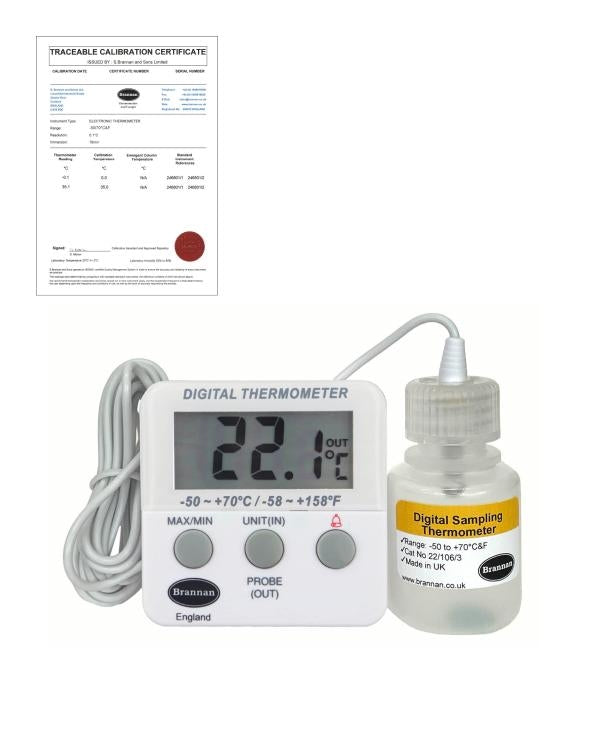 Brannan TC-023 | THERMcert Pre-Calibrated Digital Batch Sampling Thermometer | Points -18 & 0 °C - generaltechuae