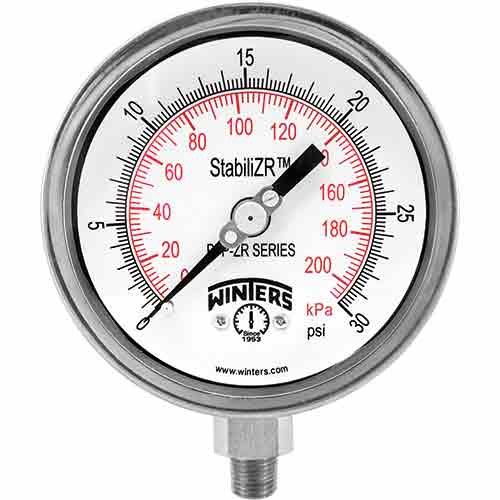 Winters PFP821ZRR1R11-C |  Premium Stainless Steel StabiliZR Gauge | 0-15 psi/1 bar | 2-1/2" Dial Display | +/-1.5% Accuracy | 1/4" NPT Bottom Mount - generaltechuae